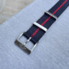 Black, Blue and Red Stripe, Nylon Single-Pass Watch Strap - By Venture Watch Straps