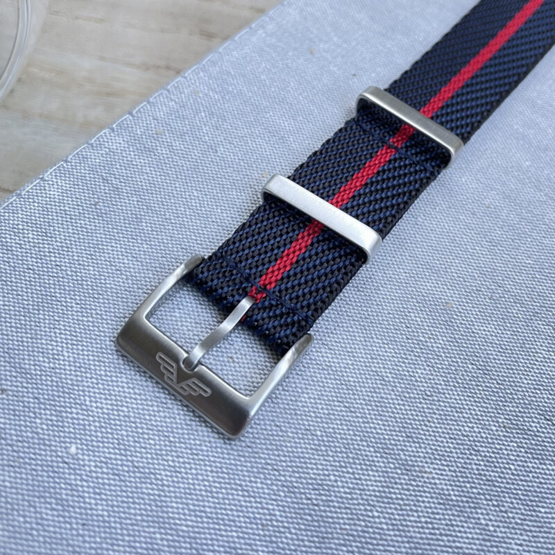 Black, Blue and Red Stripe, Nylon Single-Pass Watch Strap - By Venture Watch Straps