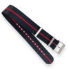 Black, Blue and Red Stripe, Nylon Single-Pass Watch Strap - By Venture Watch Straps