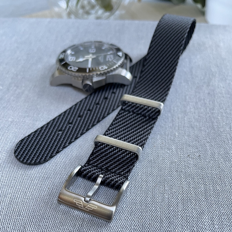 Black and Gray Nylon Single-Pass Watch Strap - By Venture Watch Straps
