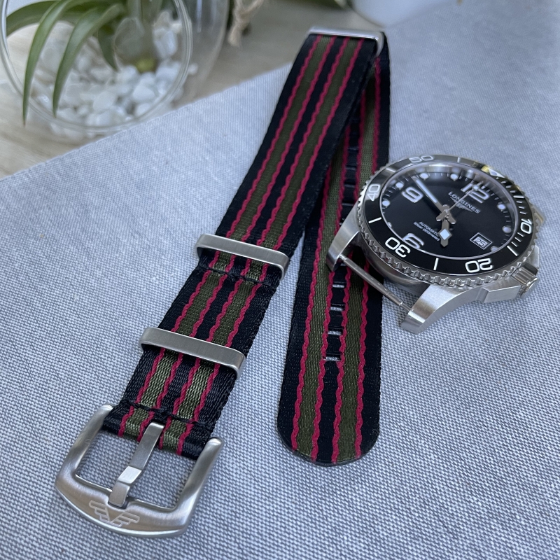 Vintage Bond 007 Black, Green and Red Nylon Nato Watch Strap - By Venture Watch Straps