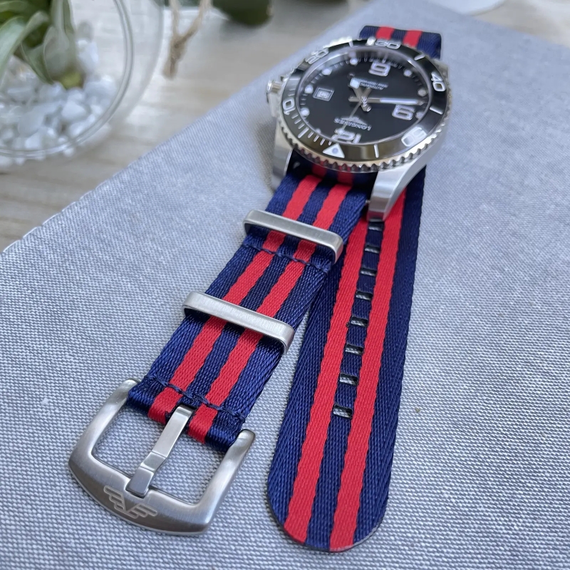 Blue and Red Nylon Nato Watch Strap - By Venture Watch Straps
