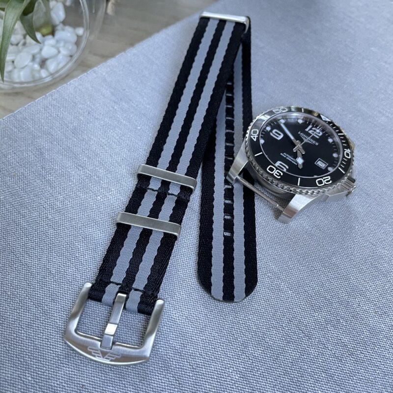 007 Black and Gray Bond Nylon Nato Watch Strap - By Venture Watch Straps